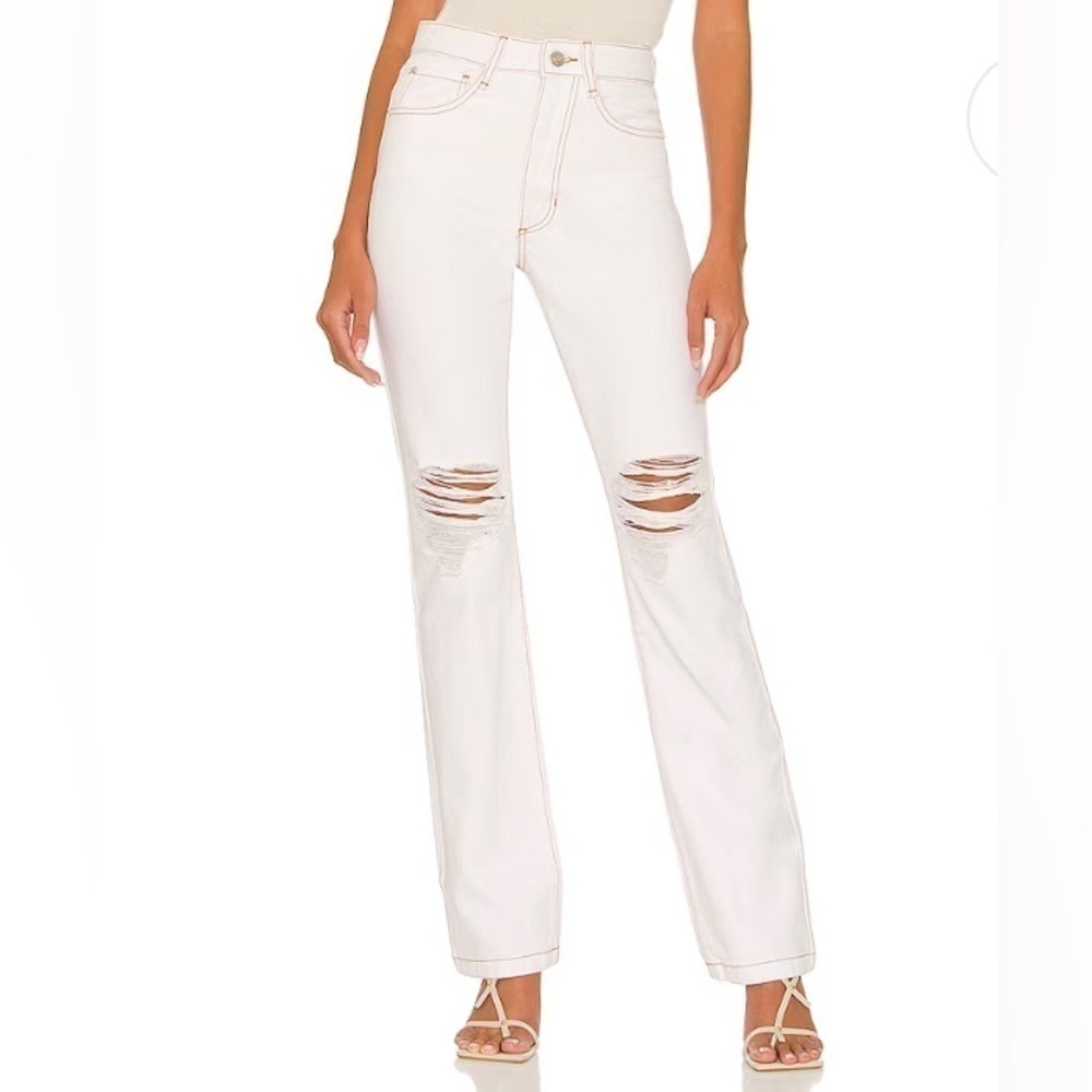 WeWoreWhat Straight Leg Icon Distressed Classic White Jeans size 27 NWT